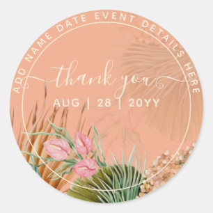 Coral Pampas Grass Thank You Favour Classic Round Sticker