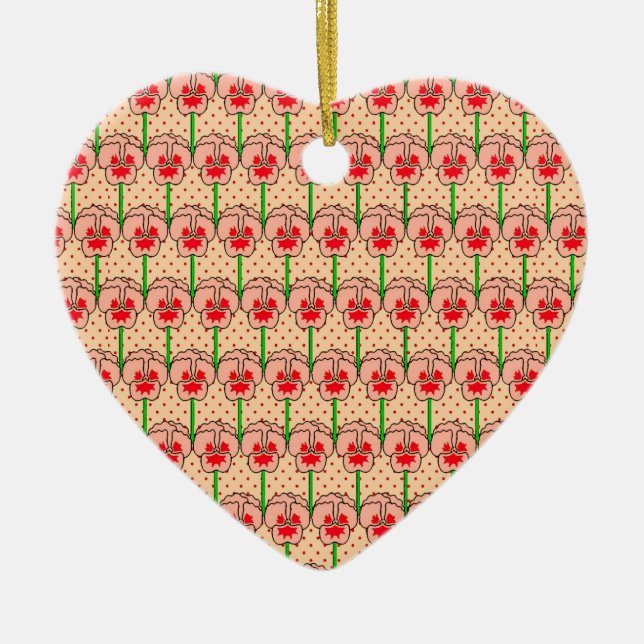 Coral pansies - retro wallpaper pattern ceramic ornament (Front)
