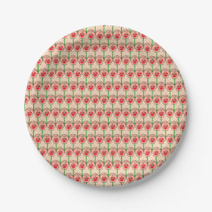 Coral pansies - retro wallpaper pattern paper plate