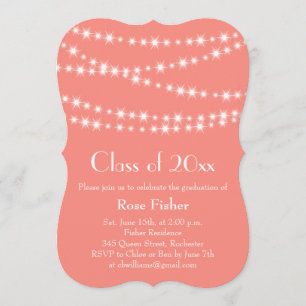 Coral Party Lights Graduation Invitation