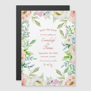 Coral Pastel Floral Boho Chic Save The Date Magnetic Invitation