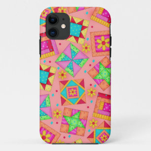 Coral Patchwork Quilt Art iPhone Case