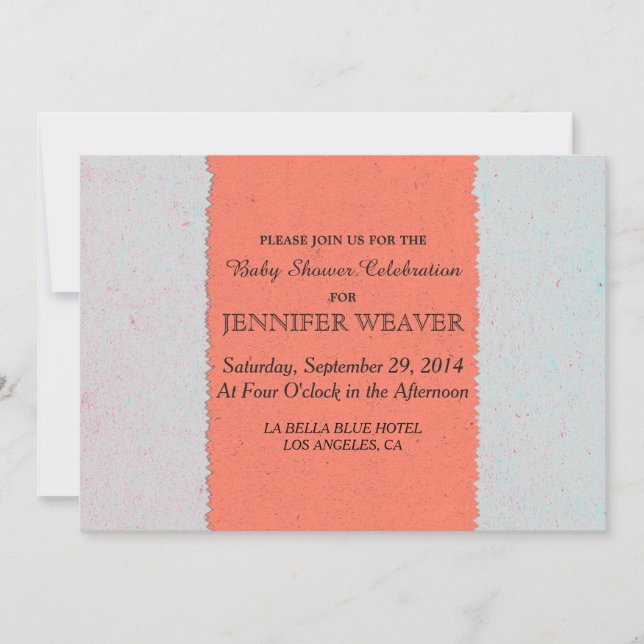 Coral Peach and Slate Grey Edgy Pattern Invitation (Front)
