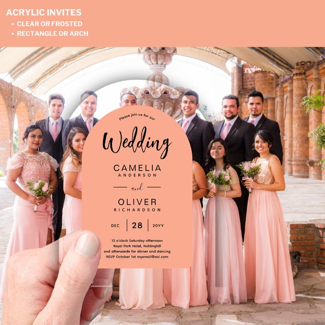 Coral Peach Arch Acrylic Wedding Invites Modern Acrylic Invitations (Creator Uploaded)