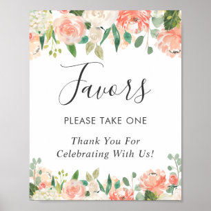 Coral Peach Blush Floral Wedding Favours Sign