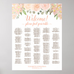 Coral Peach Boho Floral Alphabetical Seating Chart