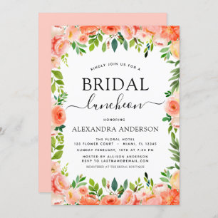 Coral Peach Bridal Shower Luncheon Floral Invitation