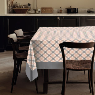Coral Peach Check Tablecloth in Modern Plaid Style