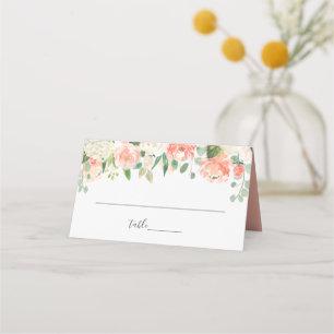 Coral Peach Cream Garden Floral Wedding Place Card