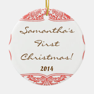 Coral Peach Damask Lace Personalised Name Ornament
