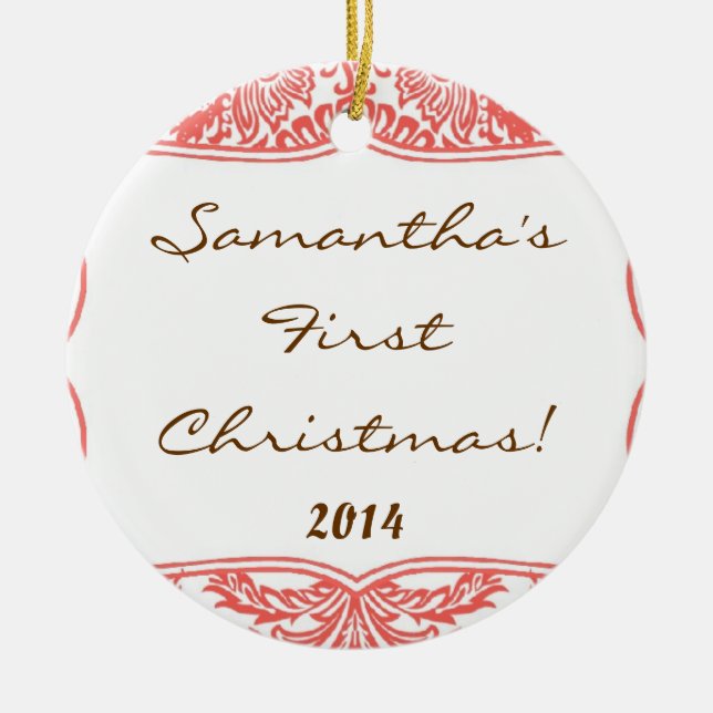 Coral Peach Damask Lace Personalised Name Ornament (Front)