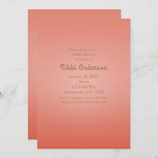Coral Peach Dipped Chic Elegant Party Invitation (Front/Back)
