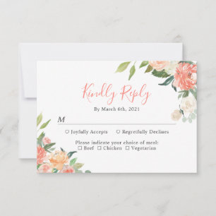 Coral Peach Garden Floral Wedding RSVP Card