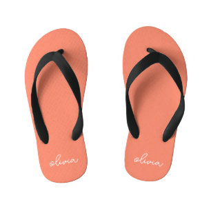 Coral Peach Girly Monogram Name  Kid's Thongs