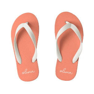 Coral Peach Girly Monogram Name  Kid's Thongs