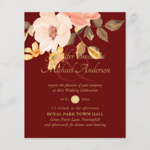 Coral Peach Gold Bronze Floral Wedding Invitations