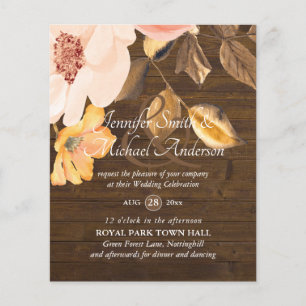 Coral Peach Gold Bronze Floral Wedding Invitations
