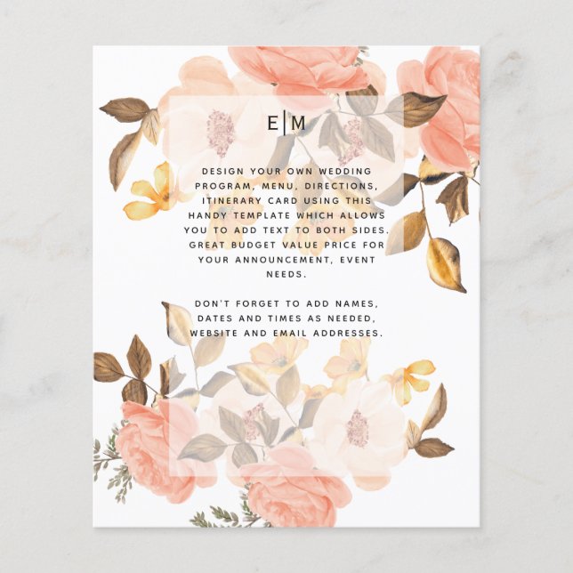 Coral Peach Gold Bronze Floral Wedding Invitations (Front)