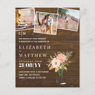 Coral Peach Gold Bronze Floral Wedding Invitations