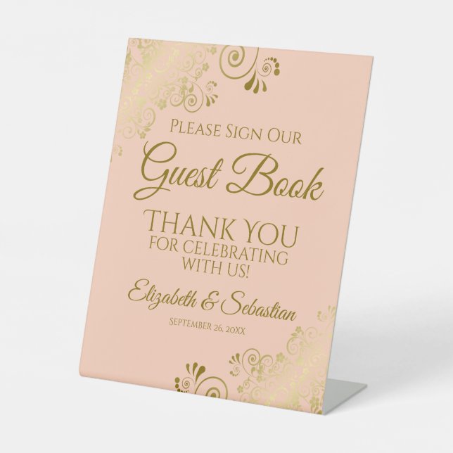 Coral Peach & Gold Please Sign our Guest Book Sign (Front)
