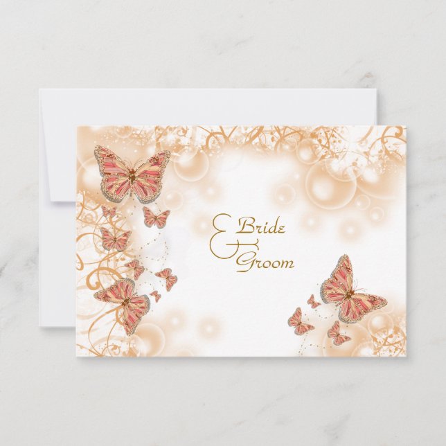 Coral peach gold wedding engagement anniversary invitation (Front)