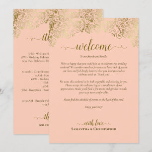 Coral Peach & Gold Wedding Welcome & Itinerary Program