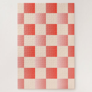 Coral Peach Gradient Checkered Jigsaw Puzzle