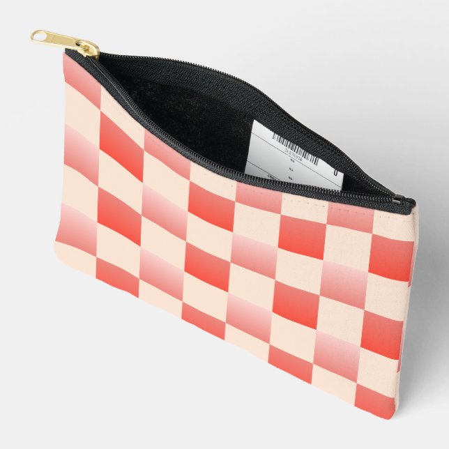 Coral Peach Gradient Chequered Accessory Pouch (Open)