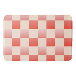 Coral Peach Gradient Chequered Bath Mat