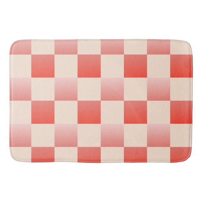 Coral Peach Gradient Chequered Bath Mat (Front)