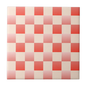 Coral Peach Gradient Chequered Ceramic Tile