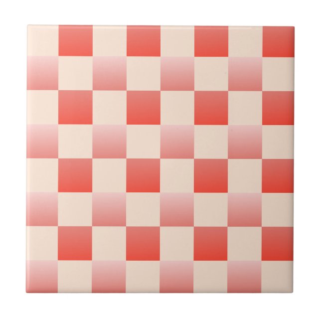 Coral Peach Gradient Chequered Ceramic Tile (Front)