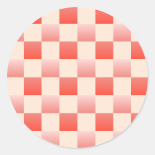 Coral Peach Gradient Chequered Classic Round Sticker