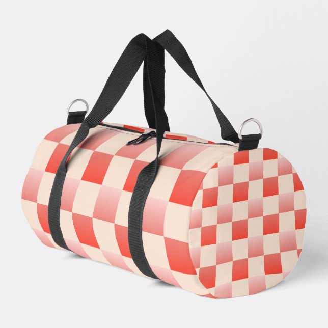 Coral Peach Gradient Chequered Duffle Bag (Left Corner)