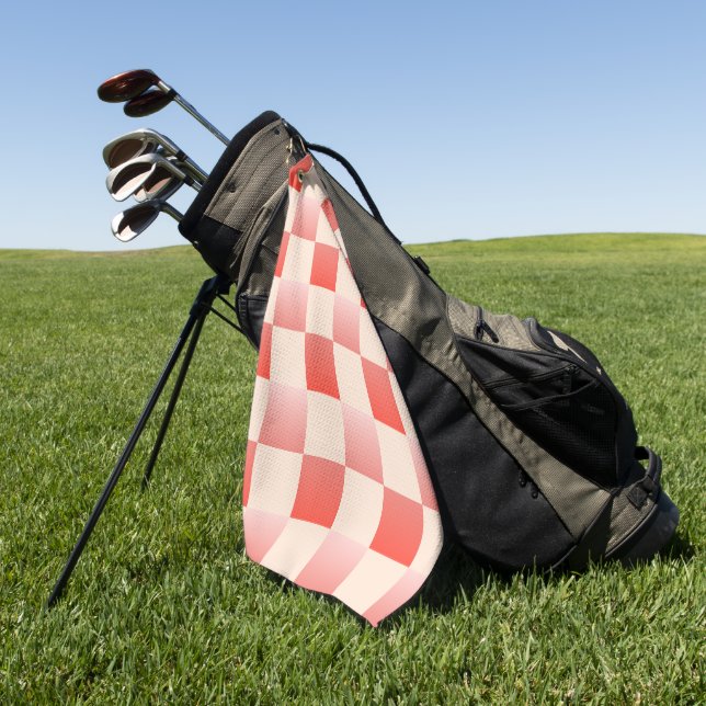Coral Peach Gradient Chequered Golf Towel (Green)