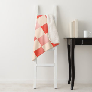 Coral Peach Gradient Chequered Sherpa Blanket