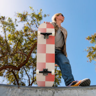 Coral Peach Gradient Chequered Skateboard