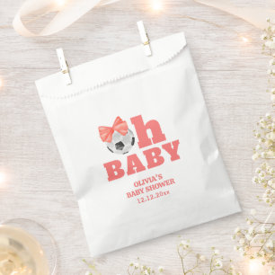 Coral Peach Oh Baby Bow Soccer Sport Baby Shower Favour Bag