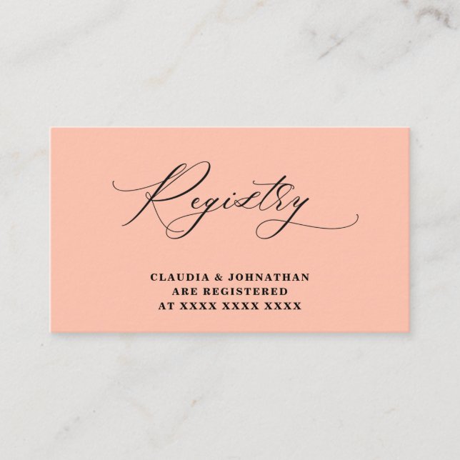 Coral Peach Pastel Registry Bridal Shower  Enclosure Card (Front)