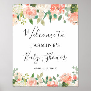 Coral Peach Peony Baby Shower Welcome Sign