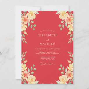Coral Peach Petal Wedding Invitation