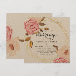 Coral Peach Pink Gold Floral Wedding Invitations