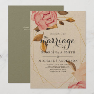 Coral Peach Pink Gold Floral Wedding Invitations