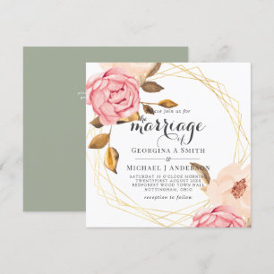 Coral Peach Pink Gold Floral Wedding Invitations