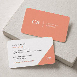 Coral Peach Pink Monogram Stylish Trendy Modern Business Card