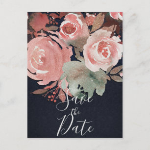 Coral Peach Pink Soft Bold Floral Save the Date Announcement Postcard