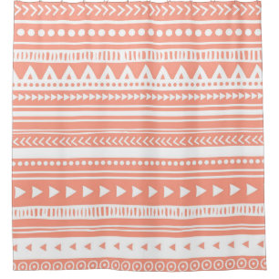 Coral Peach Pink Tribal Pattern Shower Curtain