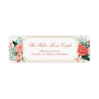 Coral Peach Rose Scalloped Gold Return Address Label