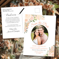 Coral Peach Roses Oval Photo Wedding Save the Date
