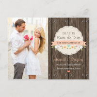 Coral Peach RUSTIC FLORAL BOHO Save the Date